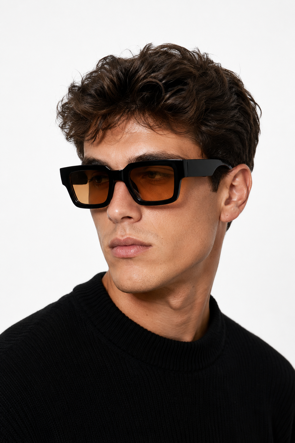 Gafas de Sol Rectangulares Oversize Negras con Lente Ámbar