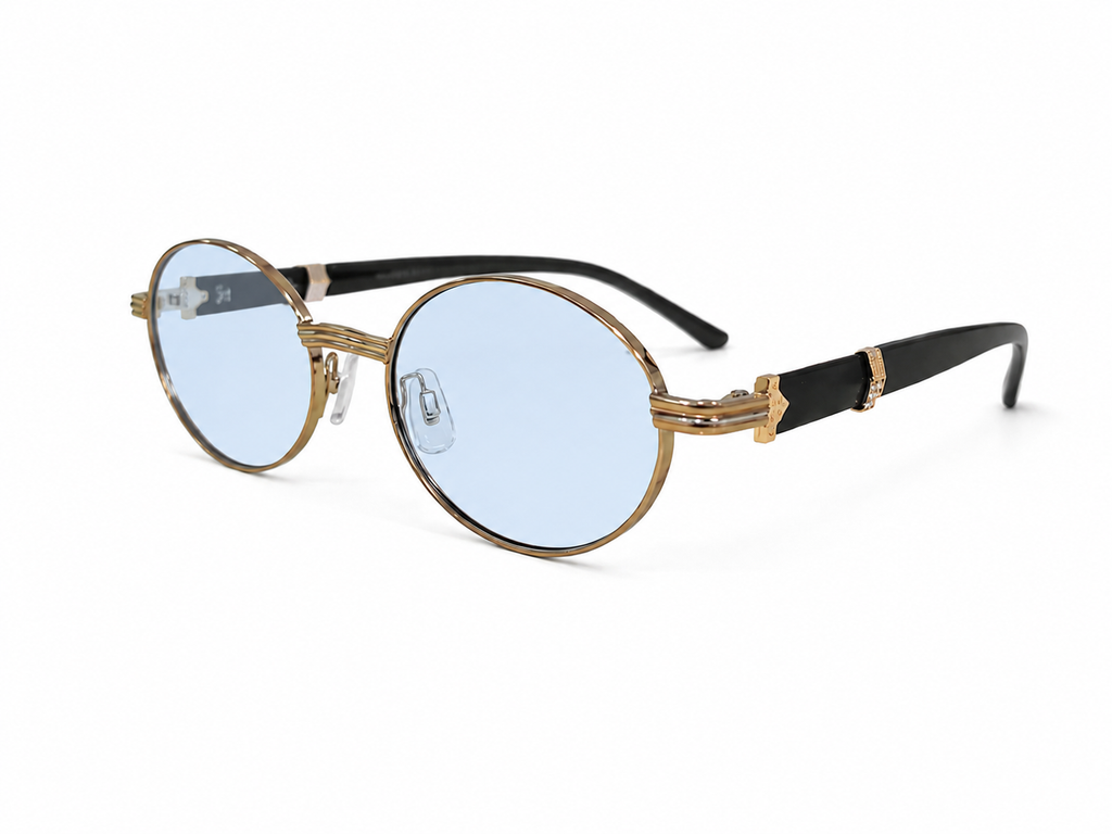 Gafas Redondas Metal Dorado con Lentes Azulados