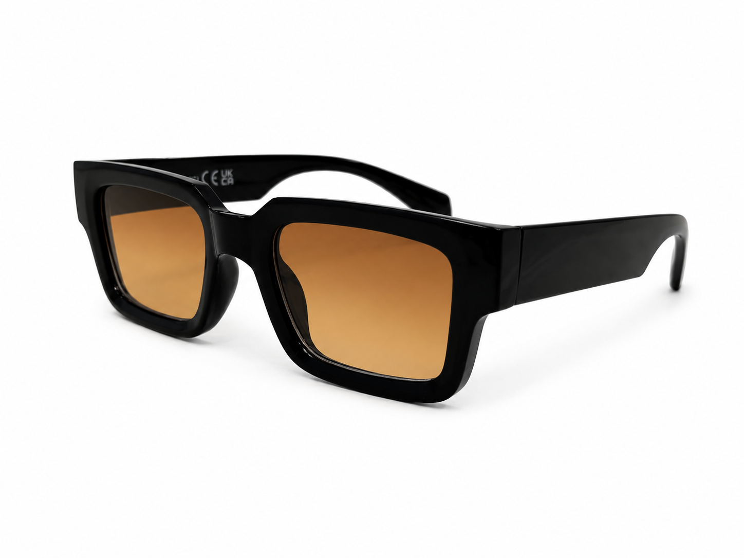 Gafas de Sol Rectangulares Oversize Negras con Lente Ámbar