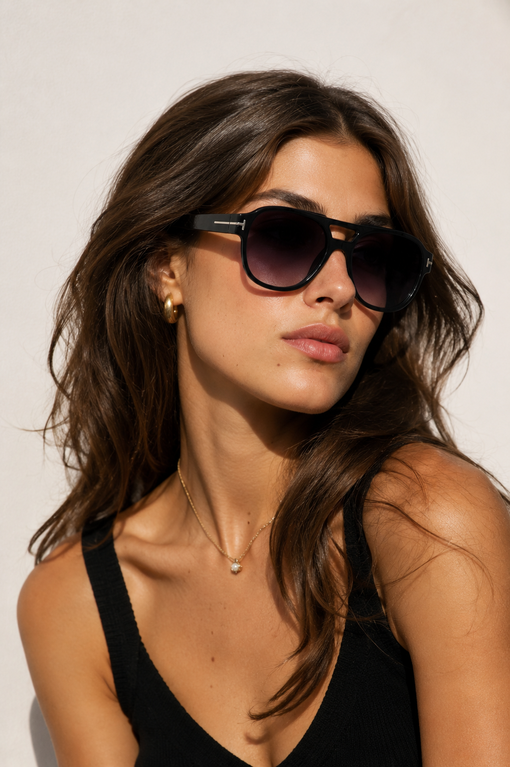 Gafas de Sol Aviador Oversize Unisex Negro Brillante